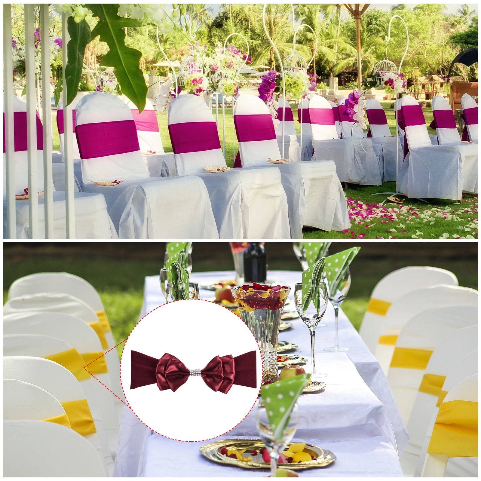 Unique Bargains Chair Sash Bow Spandex Stretch Chair Cover Bands Sashes with Bow Knot 10 Burgundy