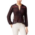 thumbnail image 1 of Blusa campesina American Rag de ganchillo transparente para mujer negro mediano, 1 of 1