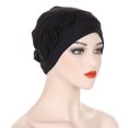 thumbnail image 4 of Chemo Headwear for Women Flower Pleated Beanies Stretch Elastic Turbans Soft Cancer Hats Head Coverings Scarf,Black, 4 of 6