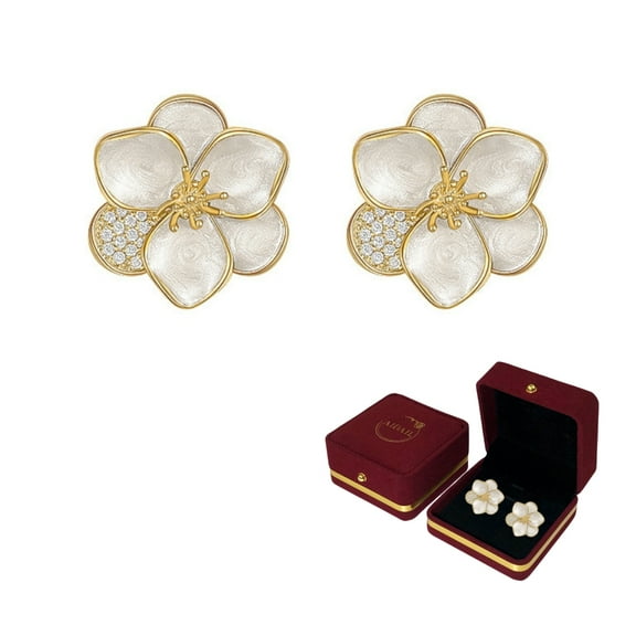 Vintage Rose Earrings Silver Post for Women White Flower Small Pearl Earring for Birthday Valentine's Day Gift