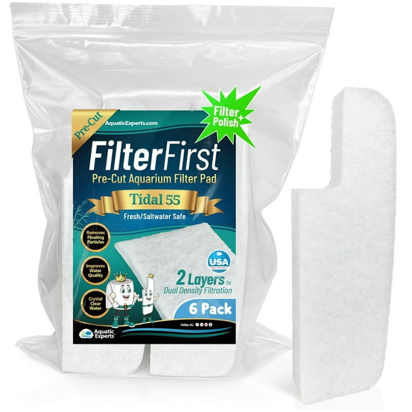 Aquatic Experts Aquarium Filter Floss For Fish Tank Filters - Filterfirst Aquarium Filter Pad - Media For Crystal Clear Water (6 Pack Tidal 55 Compatible)