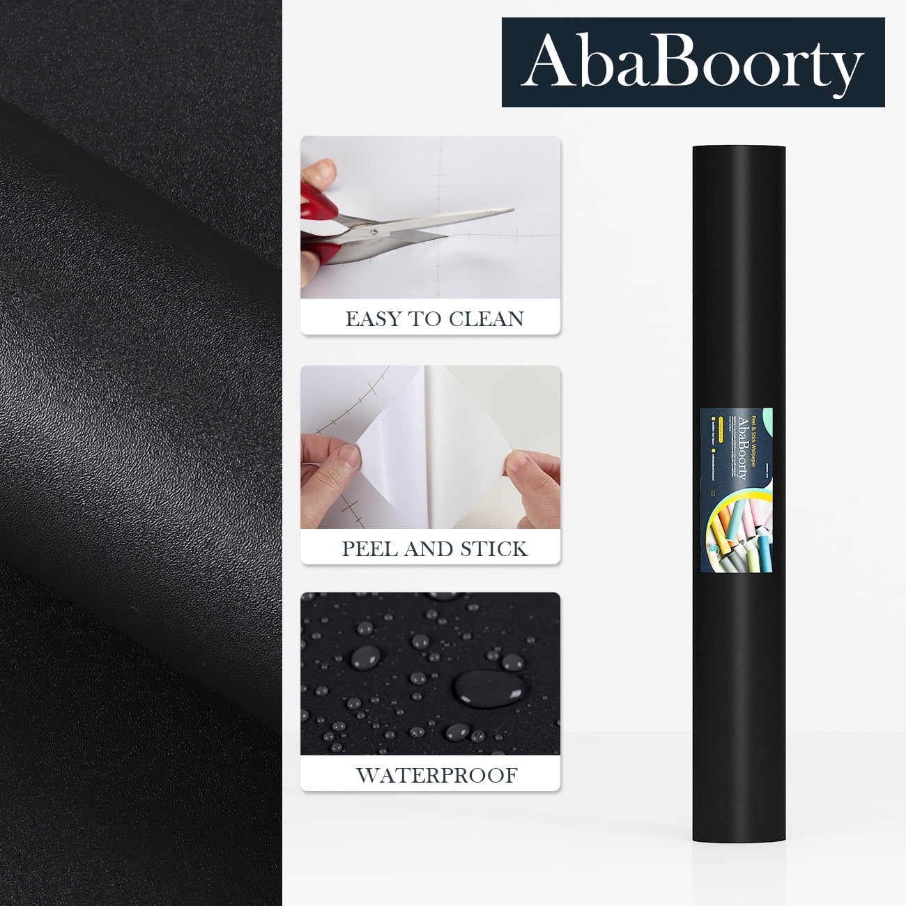 Black Contact Paper for Cabinets 400"X15.8" Ababoorty Black Wall Paper Roll for Bedroom Self Adhesive Removable Peel and Stick Vinyl Wallpaper Decorative Bathroom Walls Locker Countertops Waterproof…