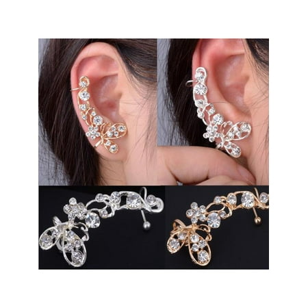Austrian Crystal Butterfly Flower - 1PC Charm Fashion Crystal Butterfly Flower Ear Cuff Stud Earrings Wrap Clip