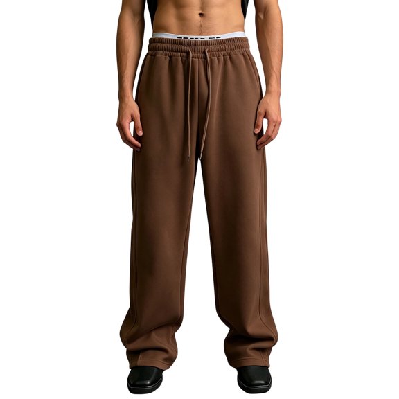 Mens Wide Leg Sweatpants Drawstring Waist Flowy Baggy Pants Casual Streetwear Coffee 2XL