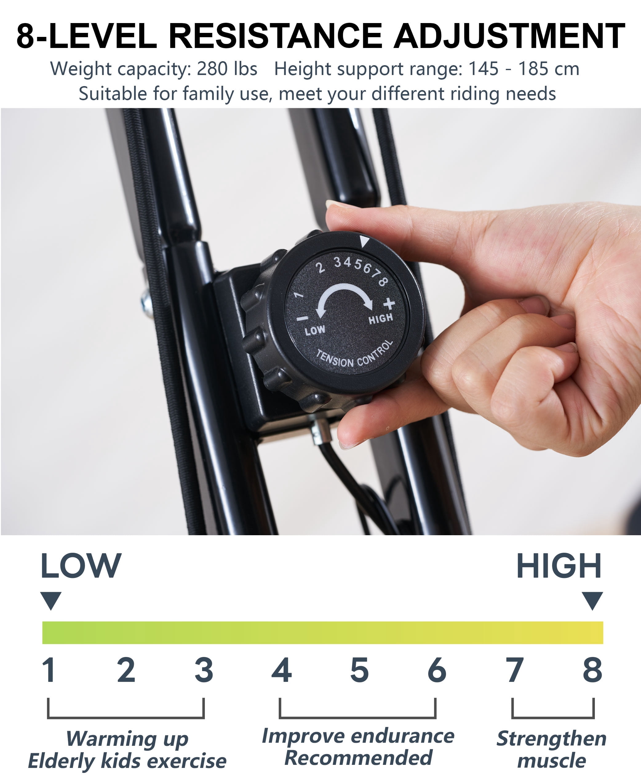 YR Folding Exercise Bike 8 Levels Magnetic Resistance Fitness Equipment with LCD Display