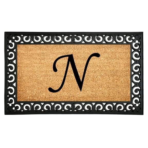 Calloway Mills  18 x 30 in. Gabriel Monogram Rectangular Doormat, Natural & Gold - Letter N