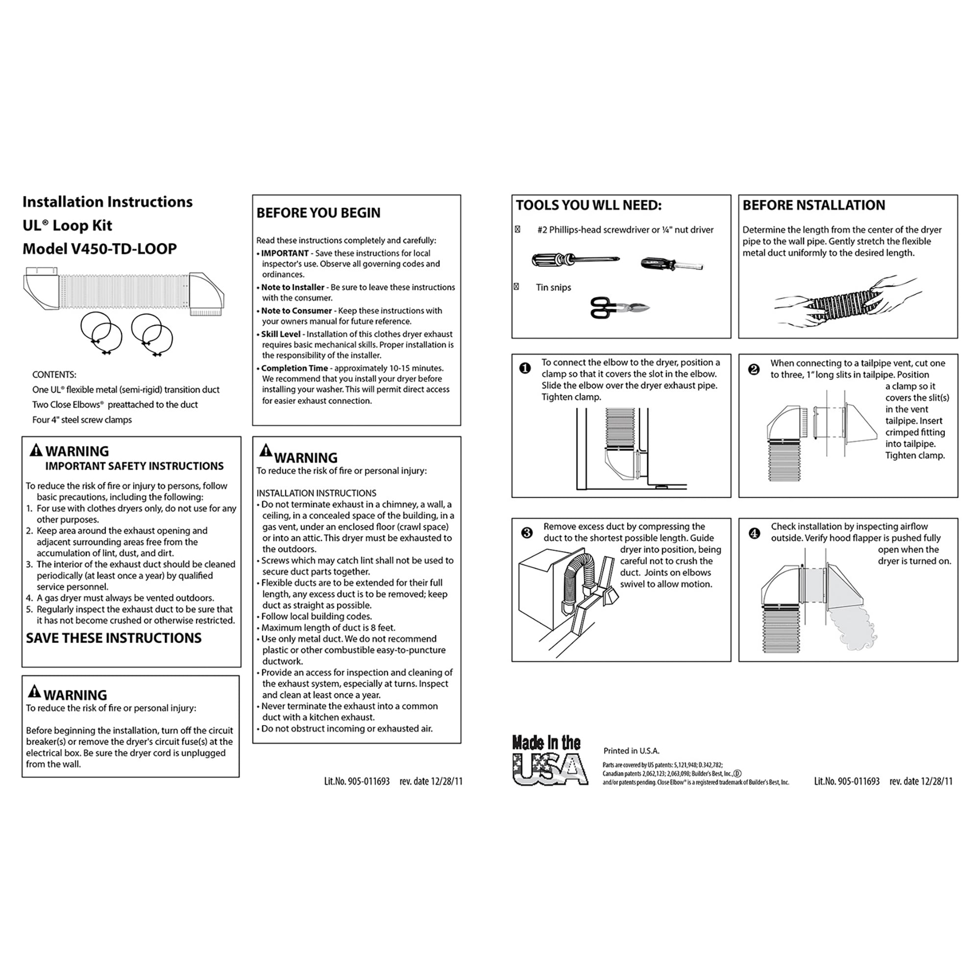 Builder'S Best 111926 Saf-T-Duct Ul Transition Duct Close Loop Kit
