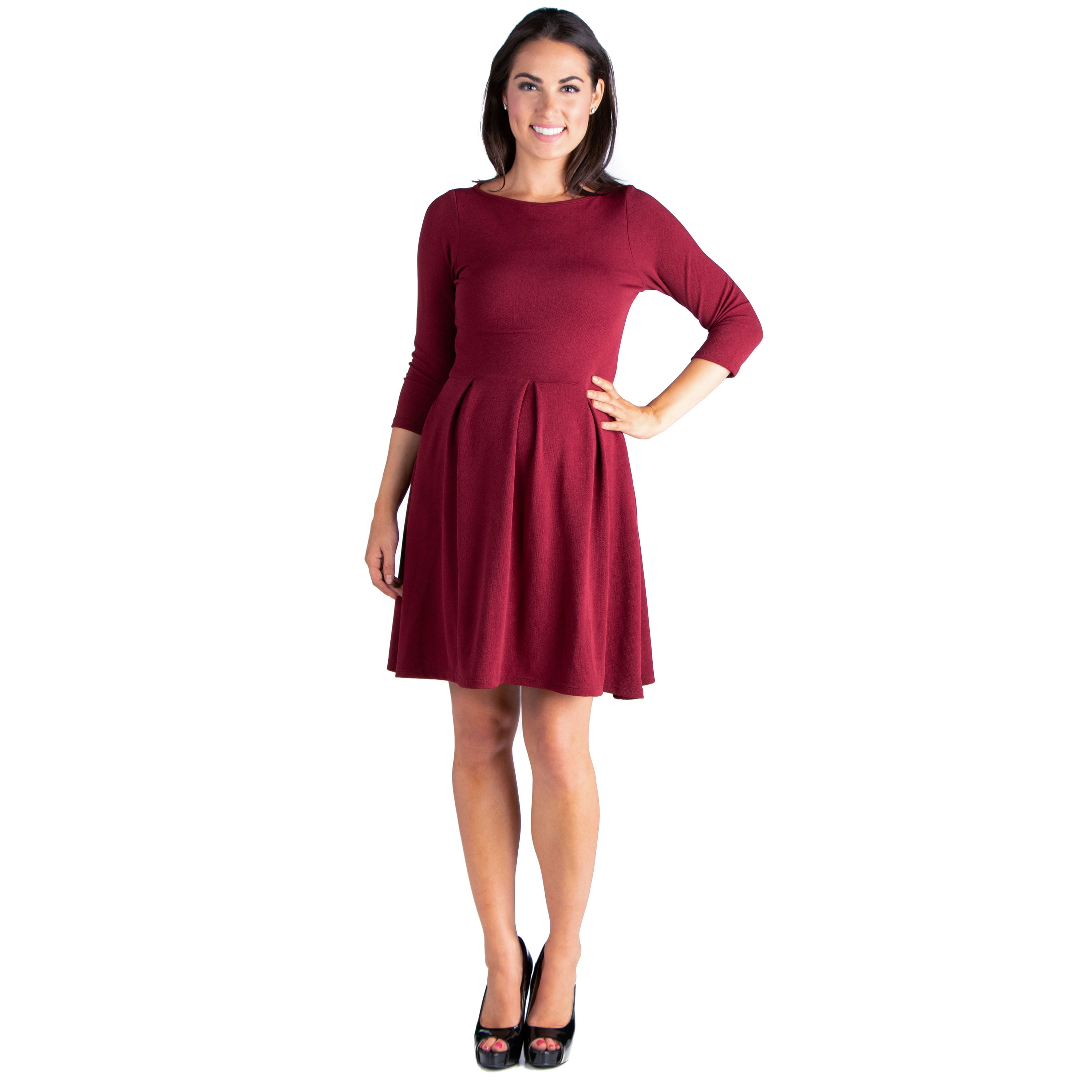 24/7 Comfort Apparel Perfect Fit and Flare Maternity Pocket Dress