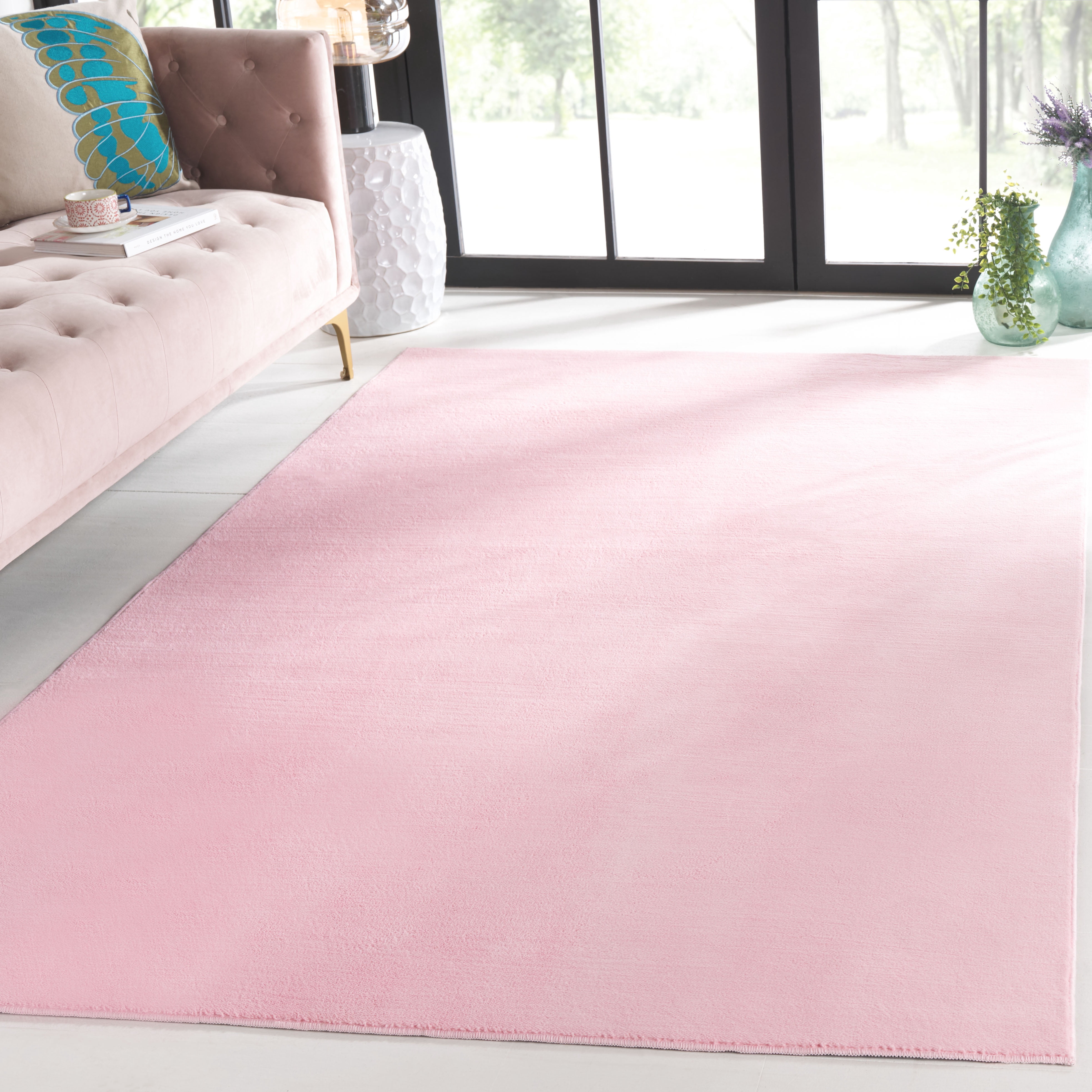 SAFAVIEH Loft Kalya Solid Machine Washable Area Rug, Pink, 6' x 9'