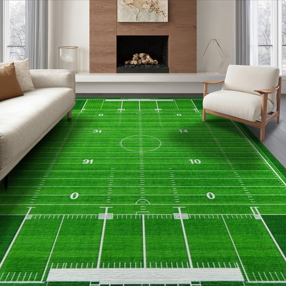 ODIKA 8'x10' Washable Area Rug Non-Slip Chair-Friendly Mat Football Field Sport Stadium With Goal Posts And Yard Markers for Dining Room, Large Office, Lounge