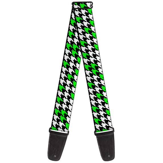 Buckle-Down Guitar Strap, Houndstooth Black White Neon Green, 2 Inches Wide