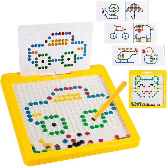 Tablero de dibujo magnético para niños, tablero magnético grande para niños Tablero magnético de dibujo con puntos magnéticos con cuentas de bolígrafo magnético 26*26*2,3 cm