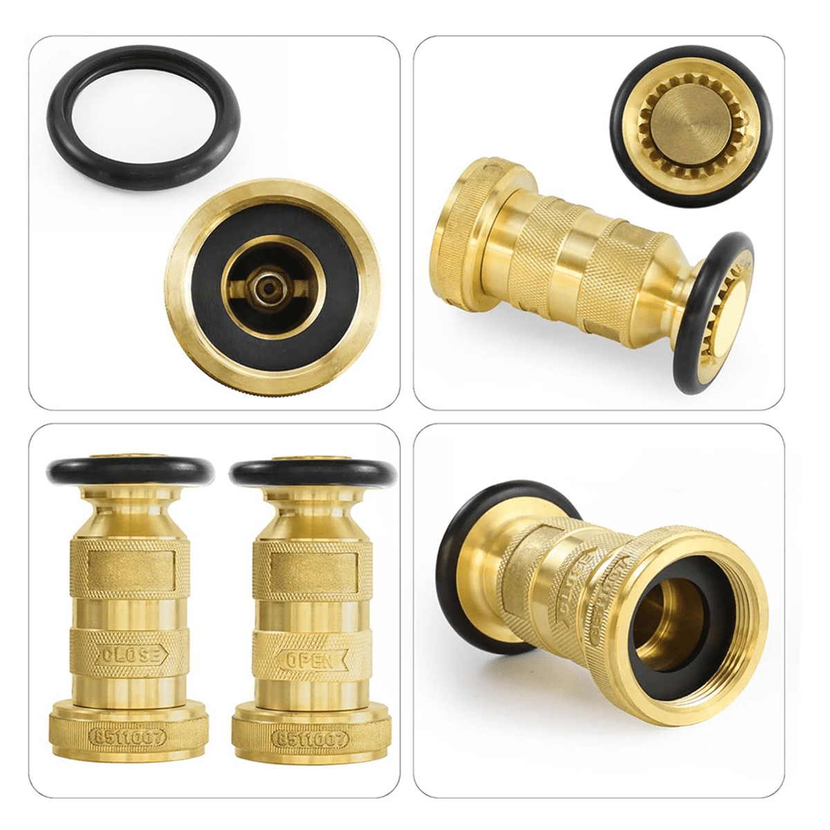 Fire Hose Nozzle 1-1/2 Inch NPSH/NPT Fire Hose Nozzle 100 Psi 75 Gpm Brass Fire Equipment Jet Fog Sprays Nozzle