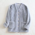 thumbnail image 2 of Women Fuzzy Fleece Jacket Long Sleeve Button Down Coat Plush Warm Winter Sleepwear with Pockets Soft Sherpa, 2 of 8