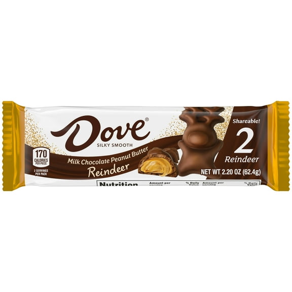 Dove Milk Chocolate Peanut Butter Reindeer Christmas Candy Bars - 2 Ct/ 2.2 oz