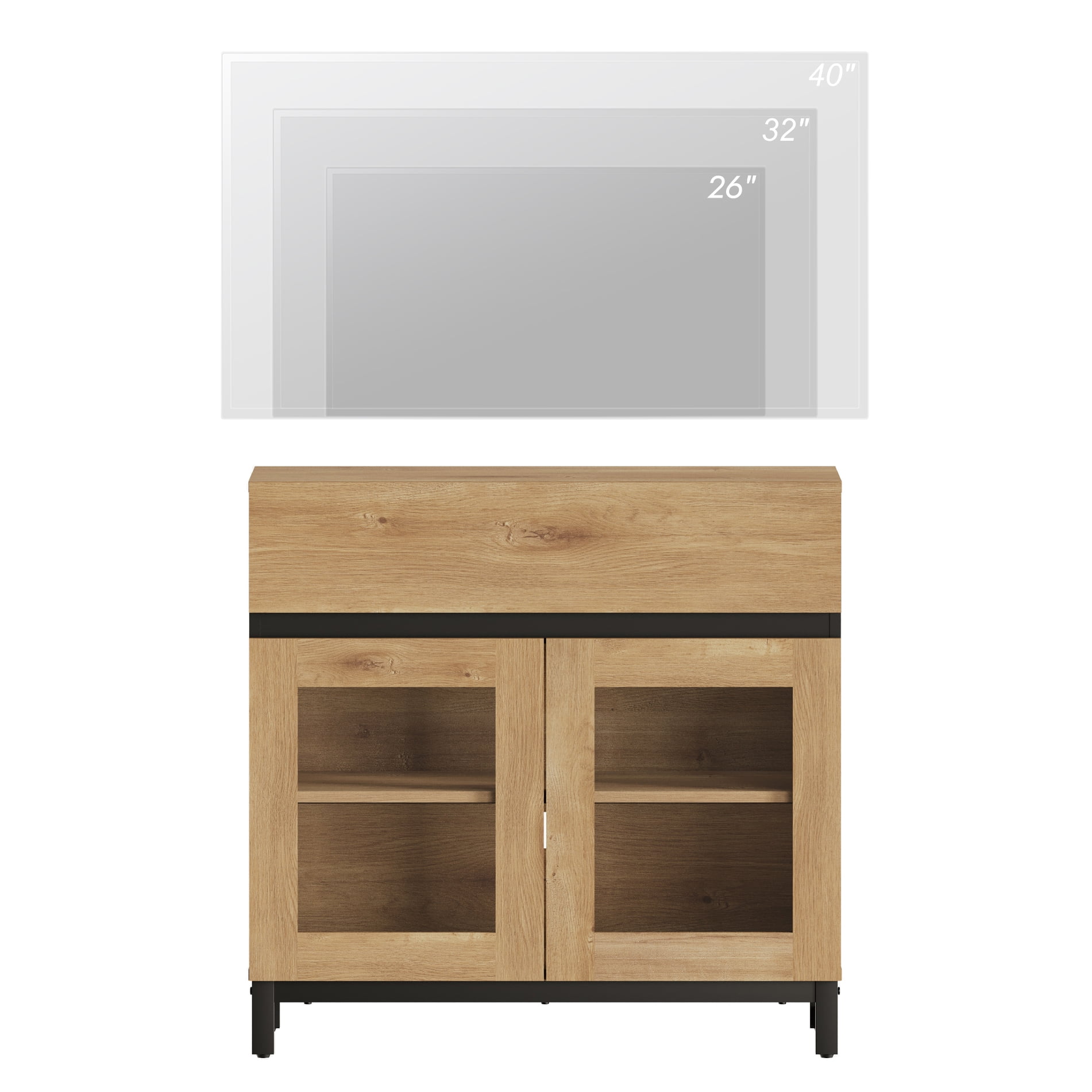 Modern TV Stand with Tempered Glass Doors for 32-40 inch TVs, Entertainment Center Console with Single Drawer and Sturdy Metal Base