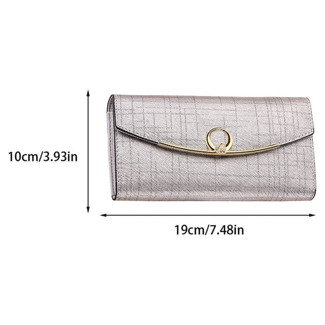 VONKY Leather Women Wallet Stylish Replacement Snap Button Solid Color Card Holder Ladies Purse Notecase Birthday Gift Light Silver Type 2