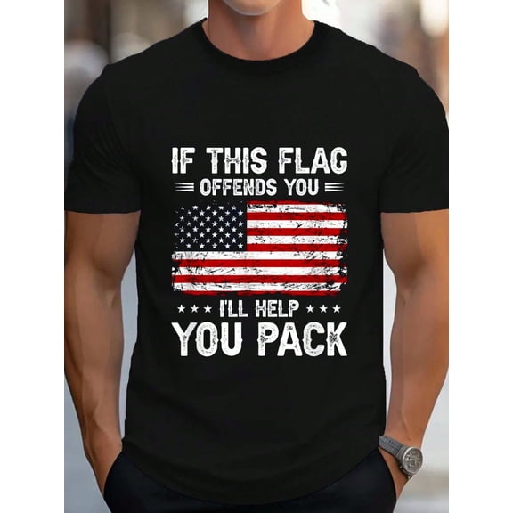 100% Cotton If This Offends You I'll Help You Pack USA American Flag T-Shirt Women's Men's Graphic Tee Causal Tops