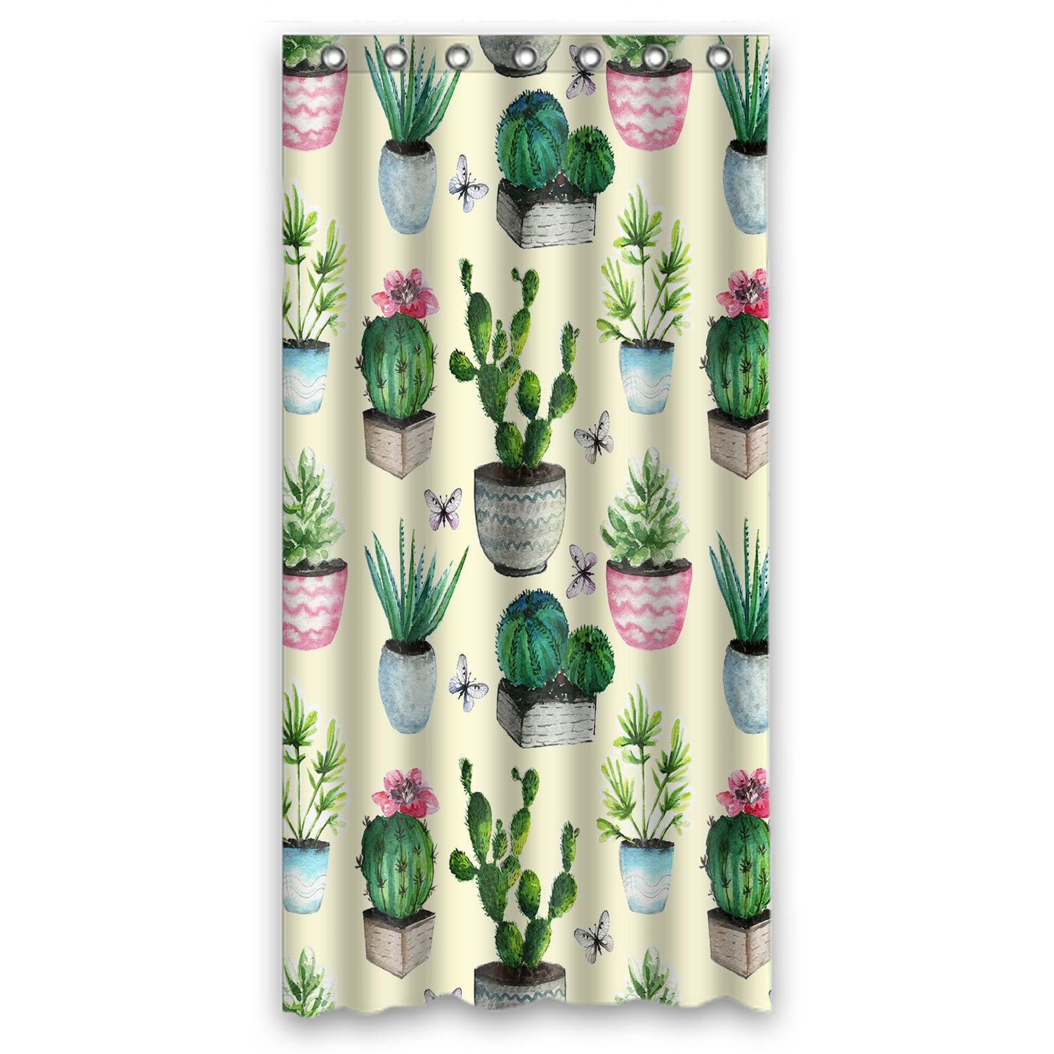 Watercolor Cactus Flower and Chameleon Bathroom Fabric Shower Curtain Set 71Inch 