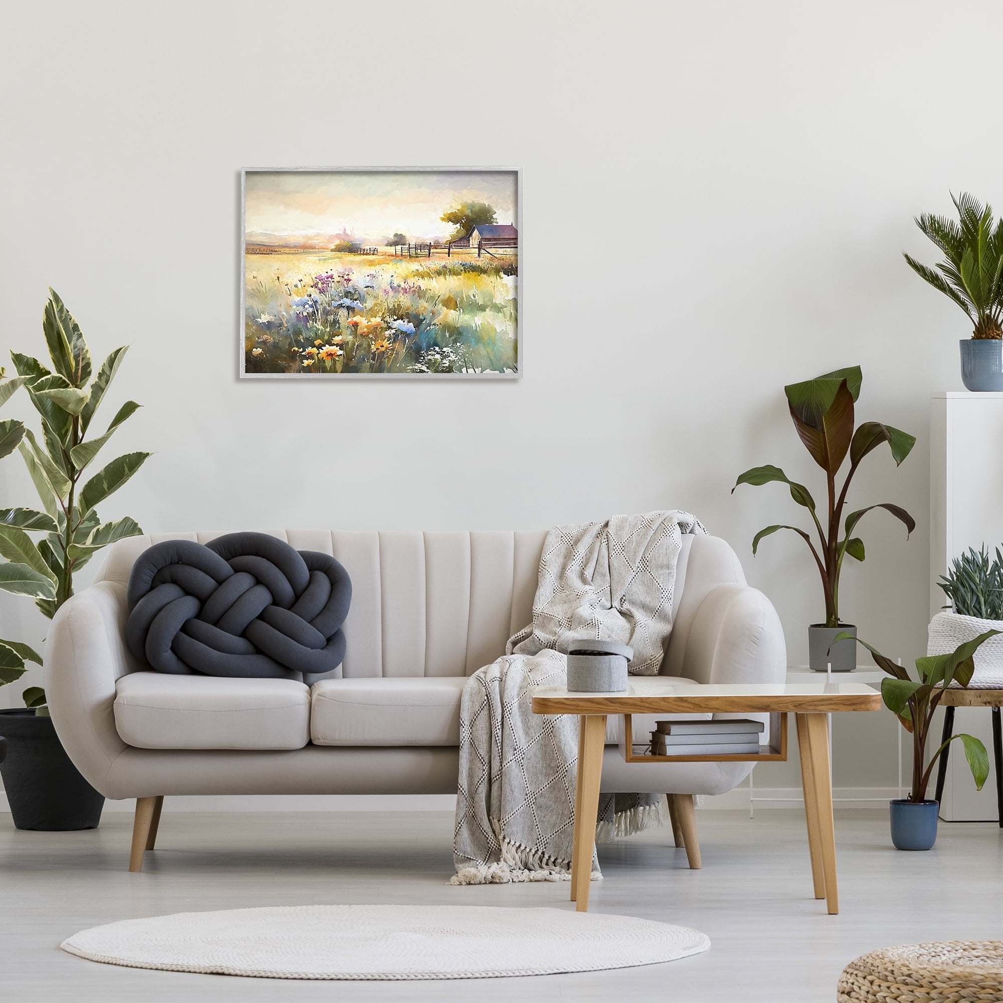 Stupell Industries Wildflower Farm Field Landscape Painting Gray Framed Art Print Wall Art, 30 x 24