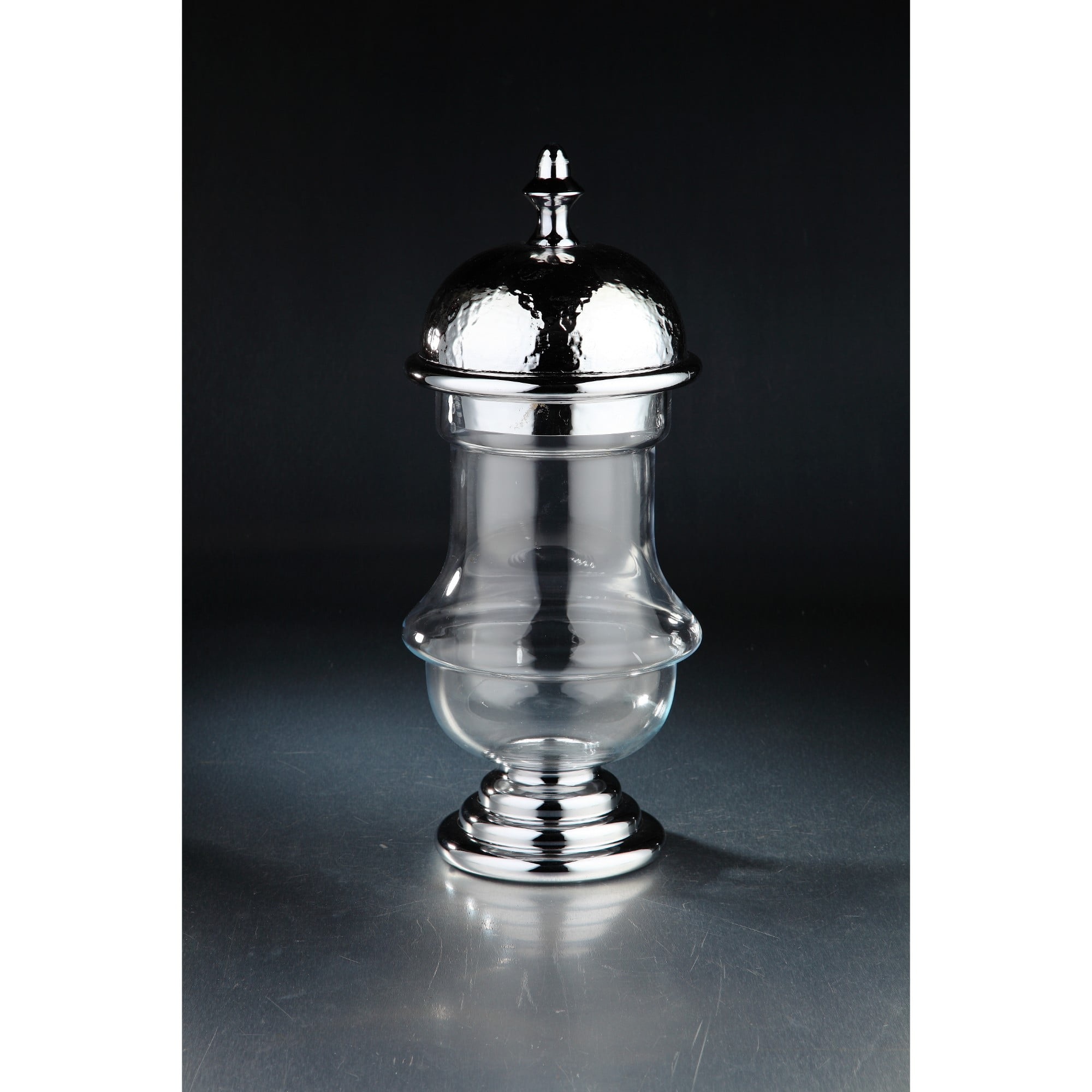 19" Clear Glass Jar with Silver Pedestal and Finial Lid