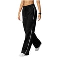 thumbnail image 4 of Womens High Waisted Wide Leg Cargo Sweatpants Baggy Y2K Striped Fleece Pants Elastic Waist Drawstring with Flap Pockets Streetwear Outfits, Black, M, 4 of 7