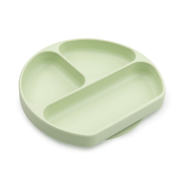 Bumkins Baby and Toddler Silicone Grip Dish, Kids Plate for Ages 6 Mos in Green