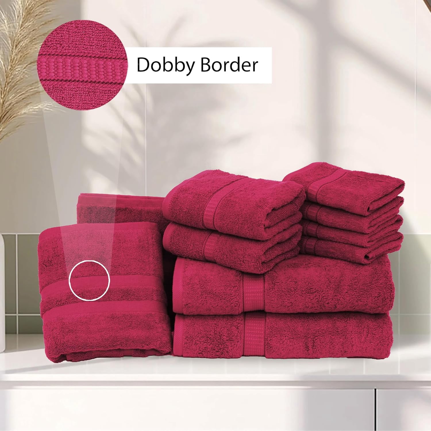 Gold Textiles Luxury 10 Piece Towel Set (Bath Mat 27x54, Hand Towel 16x30, Washcloth 13x13, Bath Mat 22x34) Ultra Plush Absorbent Cotton Towels For Bathroom (Red Wine, 10 Piece Towel Set)