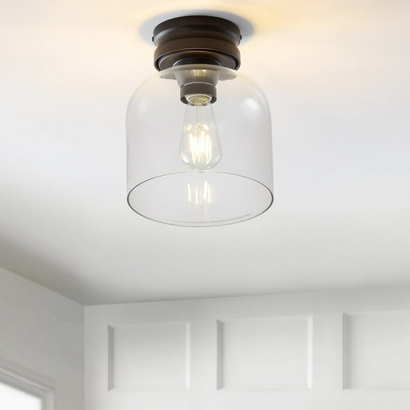 Open Box JONATHAN Y Domenic 7.75" Metal/Glass LED Flush Mount, Oil Rubbed Bronze, JYL7442A