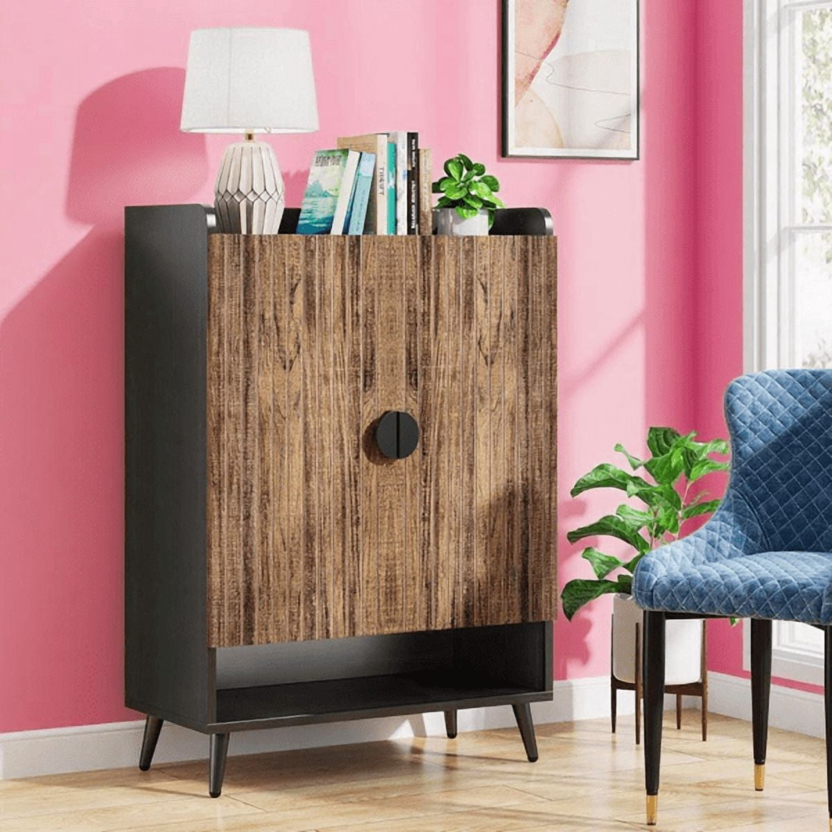 7-Tier Shoe Cabinet - 24-Pair Capacity, Adjustable Shelves, Grey Finish with Black Metal Accents, E0 Particle Board, for Entryway/Kitchen
