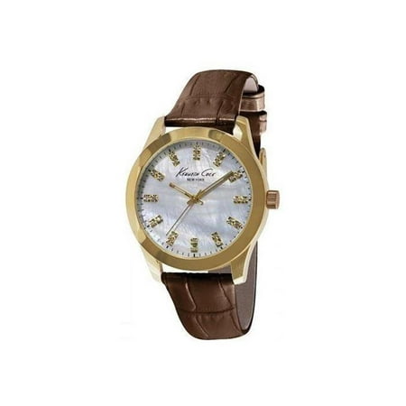 Kenneth Cole Women's 39mm Brown Leather Band Steel Case Quartz MOP Dial Analog Watch KCW2021