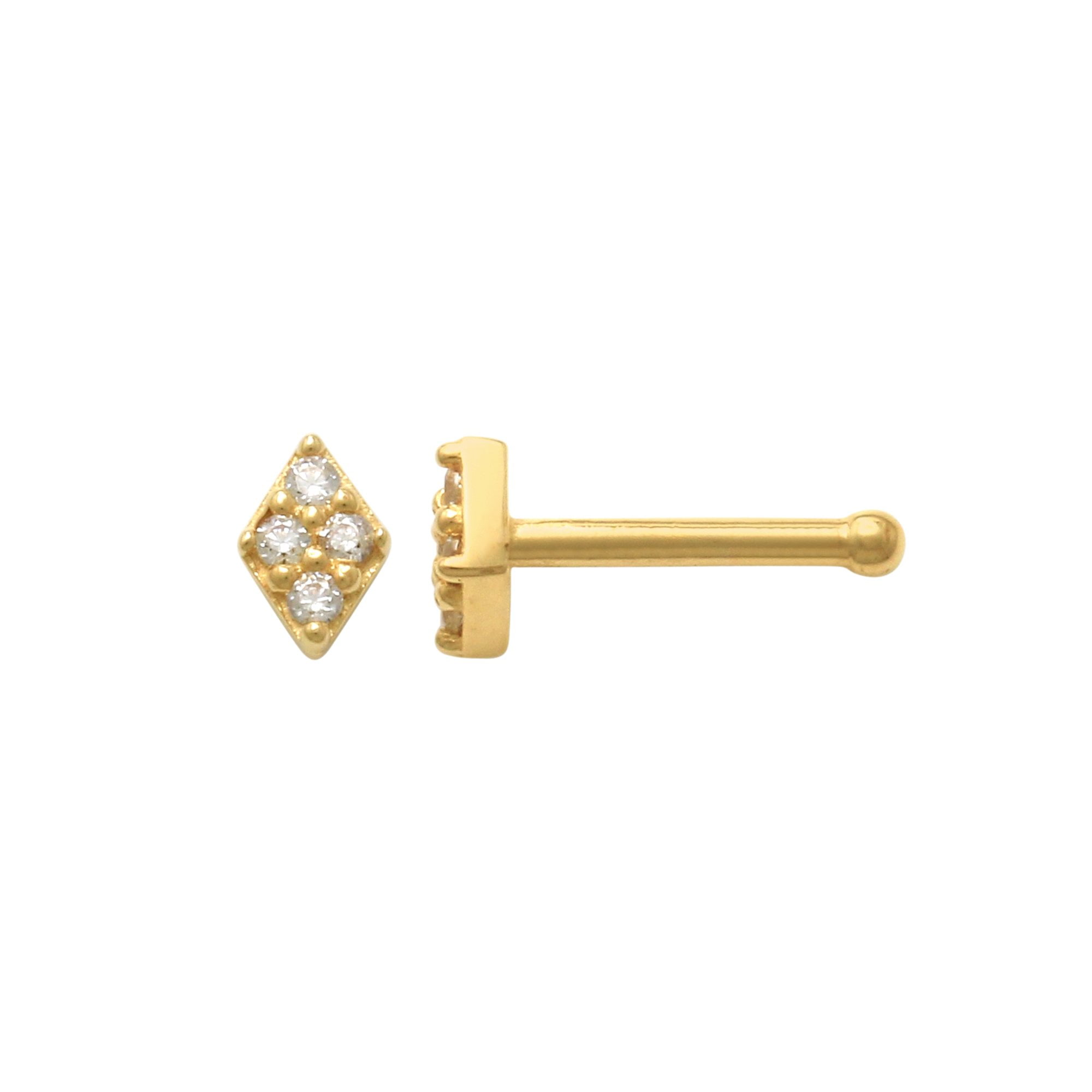 Anygolds 14K Real Solid Gold Cubic Zirconia Diamond Nose Piercing 20