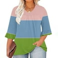 thumbnail image 2 of Women's Plus Size Tunic 3/4 Ruffled Sleeve Shirt Casual V-Neck Pleated T-Shirt Loose Fitting Color Block Shirt Workout T-Shirt S-46 Light Blue XL, 2 of 5