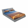 thumbnail image 3 of Landscape Bedding Set with Sheet & Covers, City at Night Time Twilight Skyline Panoramic View over Mountaintop Print, Printed Bedroom Decor 2 Shams, 4 Sizes, Brown Orange Blue, by Ambesonne, 3 of 3