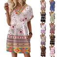 thumbnail image 4 of Women's Floral Print V-Neck Short Sleeve Casual Dress with Pocket, Pullover Summer Dress, Lightweight Comfort Fit, Fashionable Women's Clothing,Light Green,3XL, 4 of 8