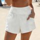thumbnail image 5 of Pantalones Cortos de Cordón de Lino Mujeres, Color Sólido Bolsillo Playa Casual Diario, 5 of 5