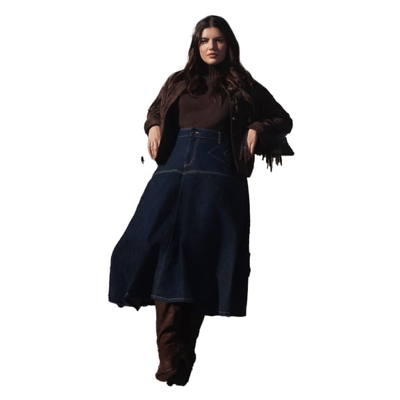 ELOQUII Women's Plus Size Denim Maxi Skirt With Seam Detail