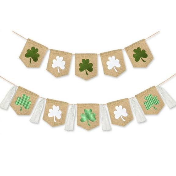 Clearance Items St. Patrick'S Day Four-Leaf Clover Burlap Banner Flags, Irish Luck Theme Party and Home Decorations St Patricks Day Decorations