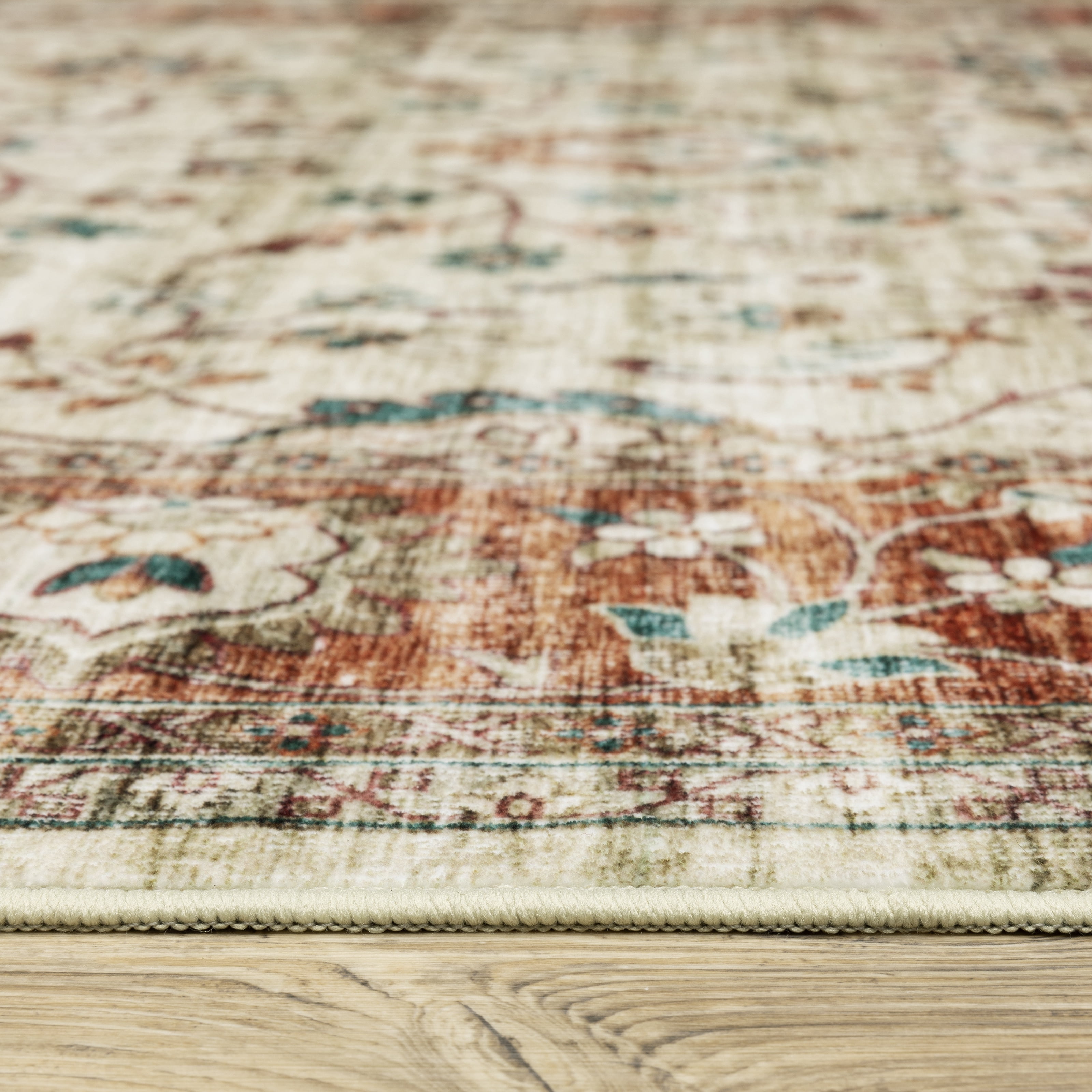 Avalon Home Sebastian Vintage Bordered Ivory/ Rust Washable Indoor Area Rug