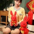 thumbnail image 3 of 20/25/30cm Long Ears Cute Expression Chinese Embroidery Characters Printing Squat Posture Ribbon Bowknot Zodiac Rabbit Doll 2023 New Year Stuffed Bunny Mascot Toy New Year Gift, 3 of 7
