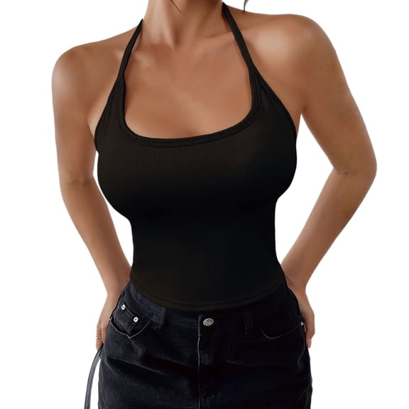 Duoif Womens Tops Women'S Solid Color with Chest Bra One Tank Top Black L