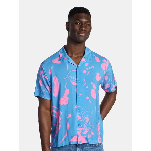 Disney Men's and Big Men's Mickey Mouse Graphic Button-Up Shirt, Sizes S-3XL