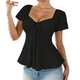 thumbnail image 2 of Endives Women's Short Sleeve Tshirt Tie Up Front Blouse Tuck Waist Shirts Tunic Tops Summer Trendy Black, 2 of 6