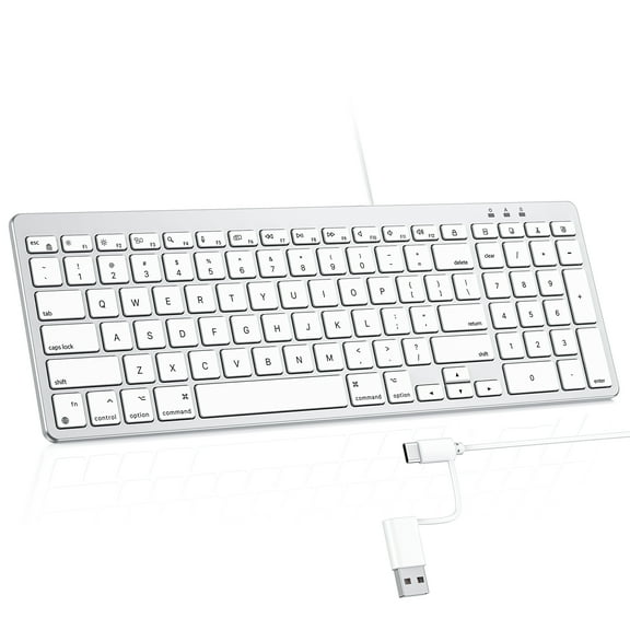 OMOTON Wired Keyboard Compatible with Mac, with Numeric Keypad - Dual Interface (USB and Type-C) Keyboard Compatible with MacBook Pro/Air, iMac, Mac mini/Pro Laptop