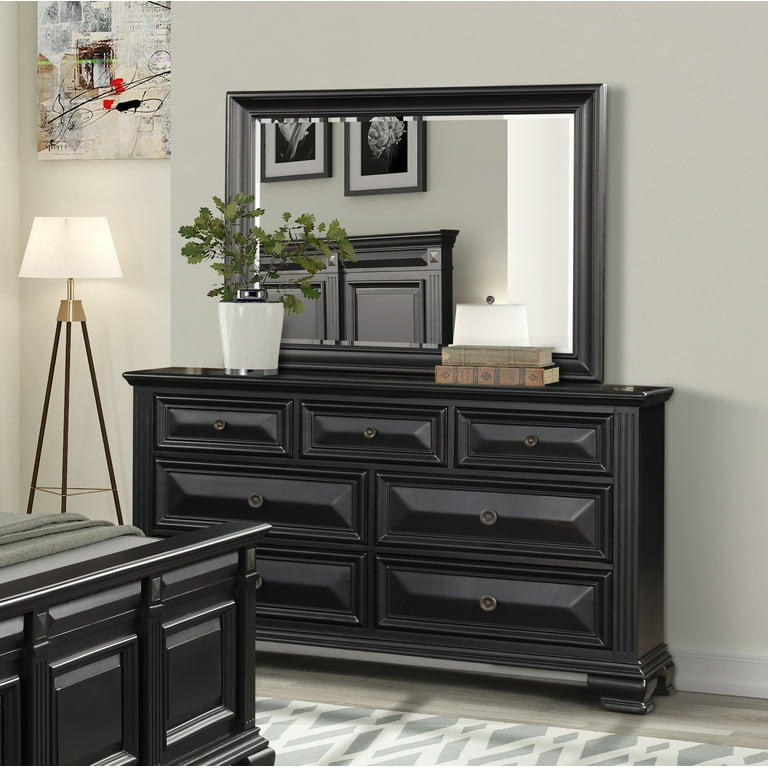 black dresser and nightstands Mid-Century Arched Dresser and Two Nightstands Set Black Oak main image 1
