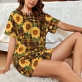 thumbnail image 4 of Honeii Yellow Black Plaid Sunflower for Women's Summer Pajama Set featuring Soft Short Sleeve Shirt & Matching Bottoms with Convenient Pockets for Relaxed Home Wear-4X-Large, 4 of 6
