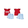 thumbnail image 2 of BemeyourBBs Toddler Baby Boy Girl 4th of July Outfit Patriot Fourth of July Summer Independence Day Clothes American Flag Embroidery Short Sleeve T-Shirts with Shorts 2 Pcs Set, 2 of 6