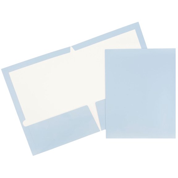 JAM Paper Glossy Two Pocket Folders, Baby Blue, 100/Pack