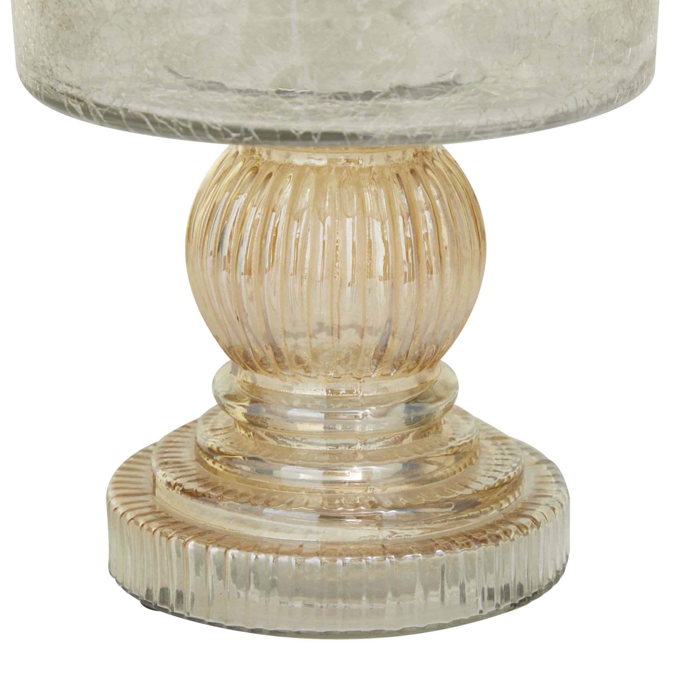 DecMode Gold Glass Handmade Turned Style Pillar Hurricane Lamp with Faux Mercury Glass Finish