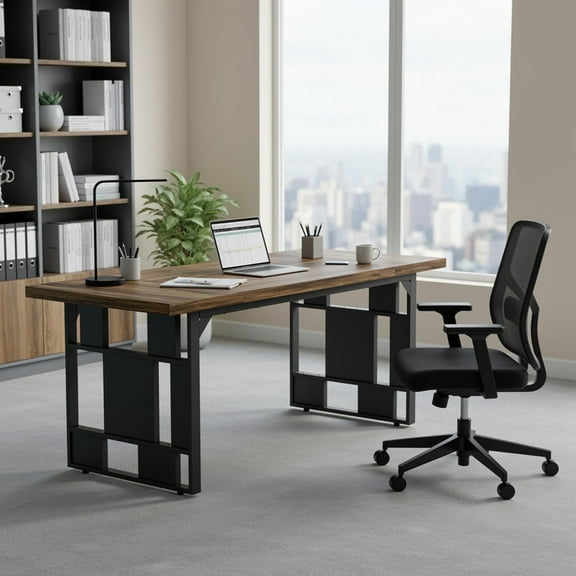 71 Inch Large Executive Desk, Heavy Duty Computer Desk with Extra Thick Wooden Tabletop and Metal Frame, Modern Workstation Writing Study Desk for Home Office, Study Room